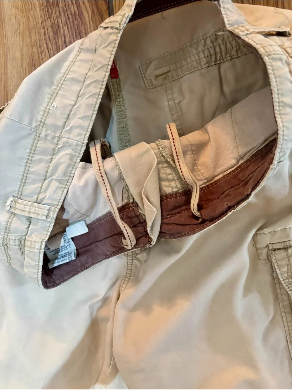UNIONBAY Mens Utility Cargo Shorts Beige Khaki Cotton Faded Sz 34(Actual 36)